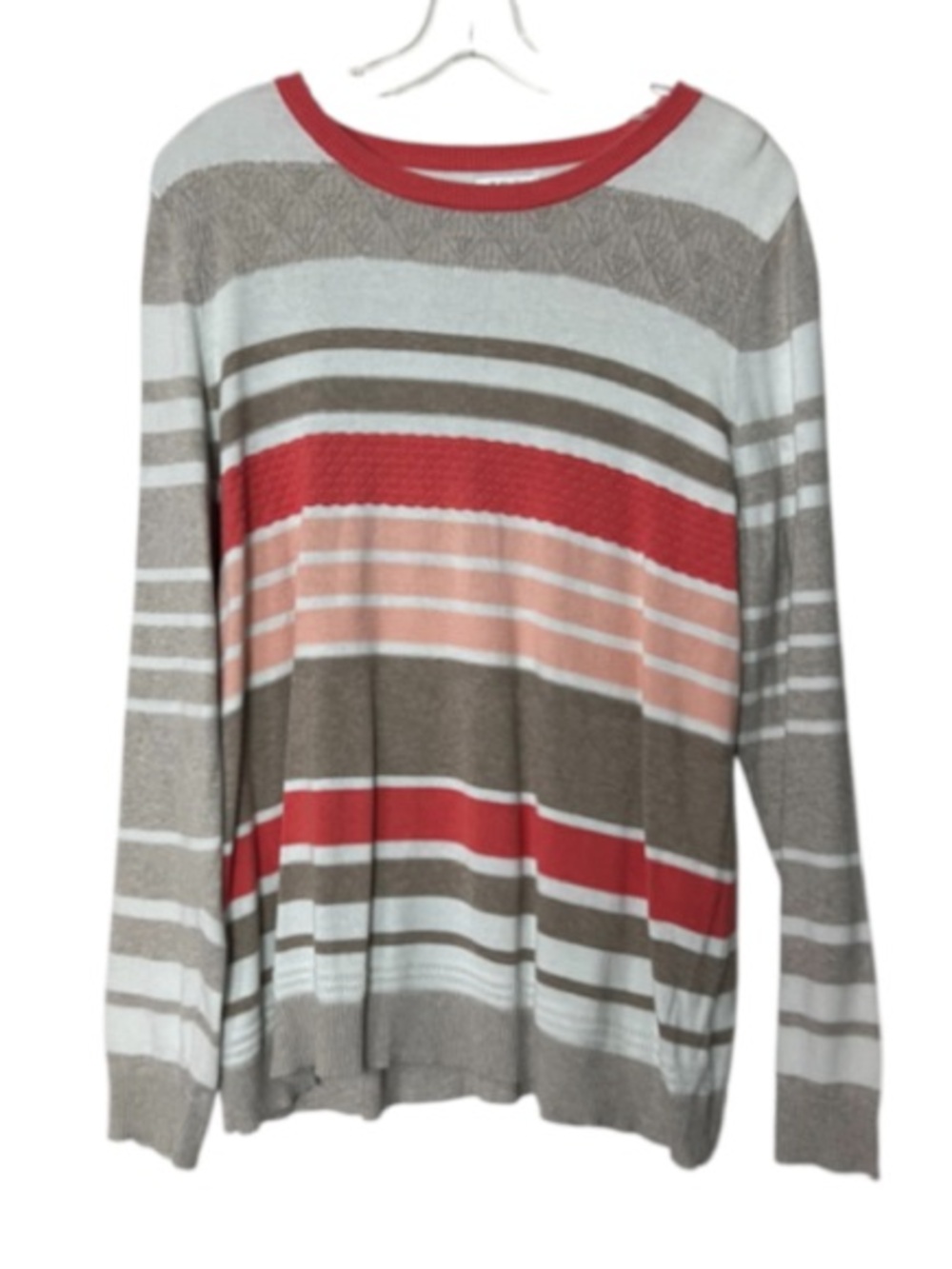 Croft & Barrow Women’s XL Striped Cotton Knit Sweater Red Taupe Ivory